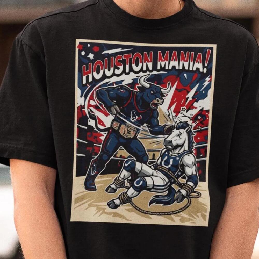 Houston Texan Football Wrestling Graphic Fathers Day Fan Gift Tee